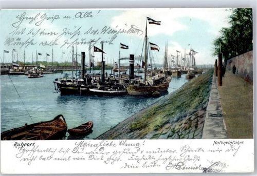 47051 W4100 Ruhrort Lithographie 1904 Hafeneinfahrt