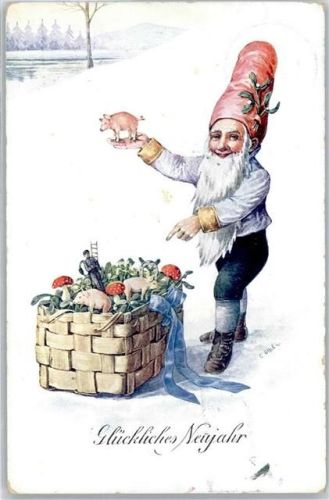 1911 Schweine Pilze Schornsteinfeger Neujahr