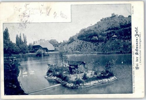 Karlsruhe 1899 Stadtgarten Bei der Schwanen-Insel