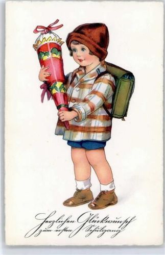 Kind Schultüte Schulranzen