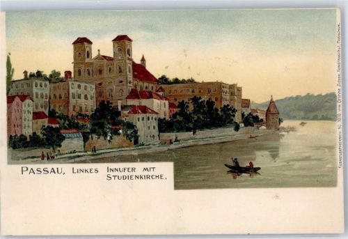 Passau Linkes Innufer mit Studienkirche