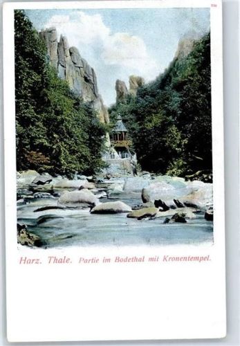 06502 O4308 Thale Lithographie Im Bodethal mit Kronentempel