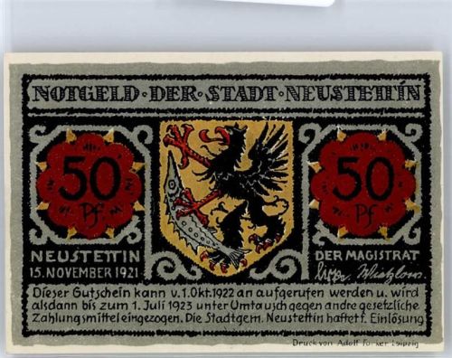 Neustettin 1921 50 Pfennig 1921