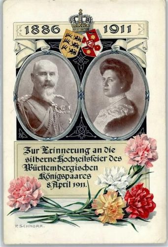 1911 Erinnerung Silberhochzeit des Königspaares 1911 sign. Schnorr