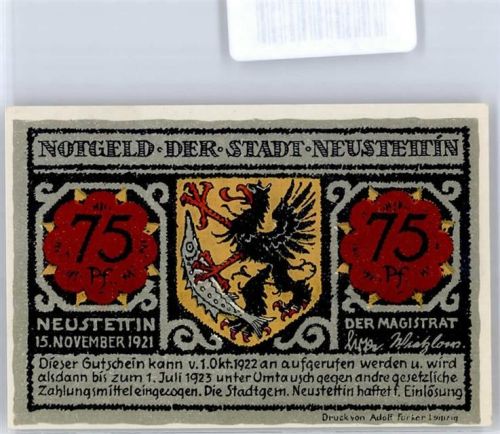 Neustettin 1922 75 Pfennig 1922