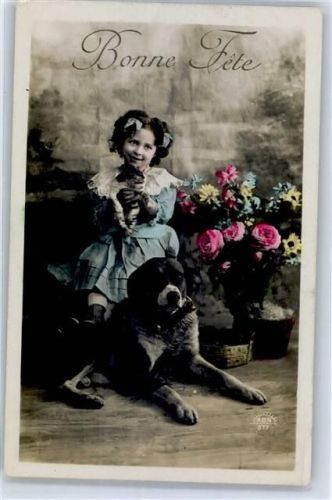 Kind Blumen Hund Foto AK