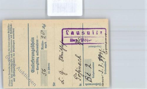 Lausnitz Landpoststempel Einlieferungsschein