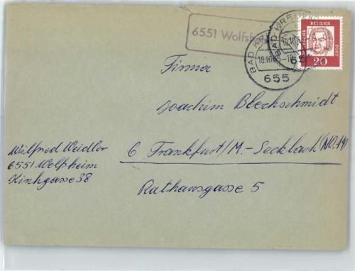 55578 W6551 Wolfsheim - Landpoststempel