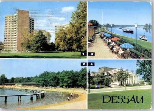 06842 O4500 Dessau , Anh - Hochhäuser am Stadtpark Strandbad Adria Gasthaus Kornhaus Landestheater