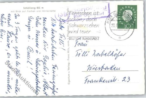 87561 W8980 Schöllang - Landpoststempel Blick auf Fischen Hörnerkette