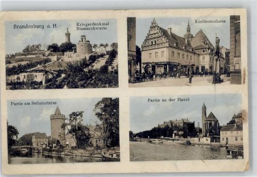 Brandenburg 1912 Steintorturm Partie an der Havel Kurfürstenhaus Kriegerdenkmal Bismarckwarte