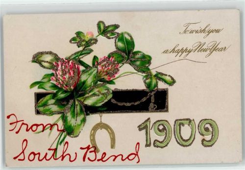 Jahreszahl 1909 Kleeblatt Hufeisen Neujahr