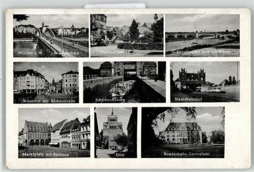 Minden Weserbrücke Bahnhof Marktplatz Rathaus Schachtschleuse Dom