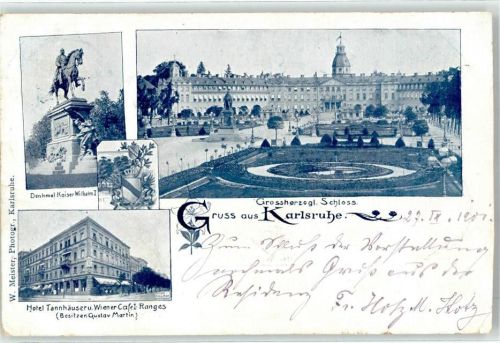Karlsruhe 1901 Grossherzogliches Schloss Denkmal Hotel Tannhäuser Wiener Cafe