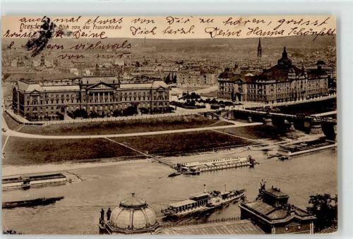 Dresden Blick von der Frauenkirche Elbe Elbdampfer Schloss