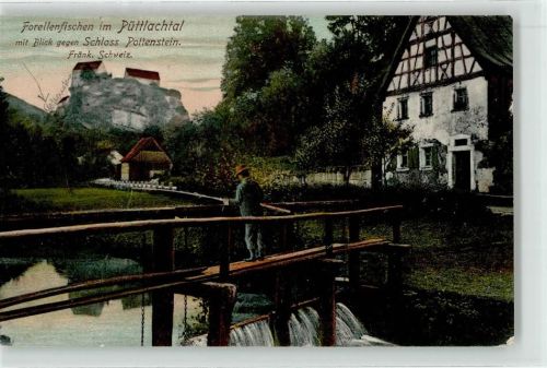 Pottenstein 1906 Schloss Brücke Angler