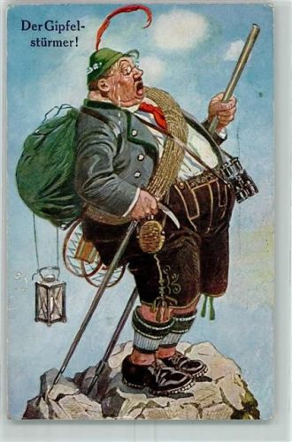 1929 Bergsteiger Fernglas dicke Menschen AK