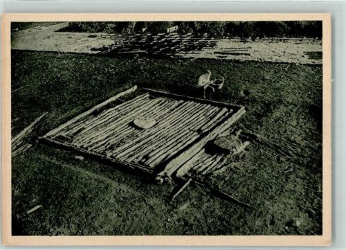 Bad Buchau Wasserburg Buchau Reste Holzhütte ältere Siedlung Mann Korb Verlag A. Weber No.4