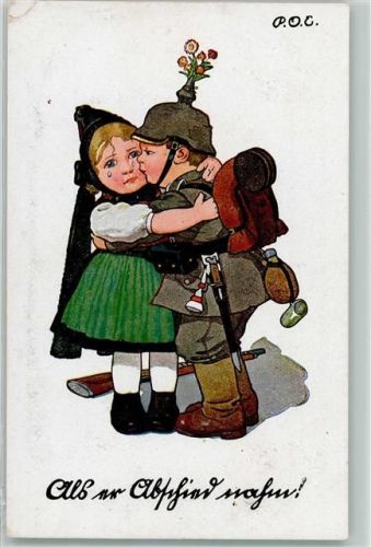 1917 Abschied Kind in Uniform Tracht Gewehr Marschgepäck
