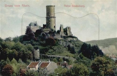 53111 W5300 Bad Godesberg - Bad Godesberg (5300) Leporello Ruine Godesberg II (Reißnagelloch, kleiner Einriss in Falz von Leporello-Abdeckung)