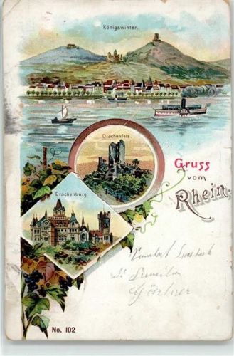 Königswinter 1900 Drachenfels Drachenburg Raddampfer