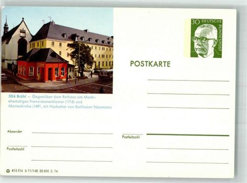 50321 W5040 Brühl , Rheinl Ganzsache Franziskanerkloster