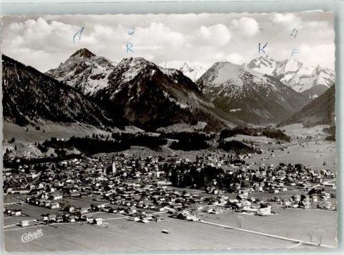 Oberstdorf Fliegeraufnahme Ort handschrfitlich Foto Original aus Archiv eines Ansichtskartenverlags