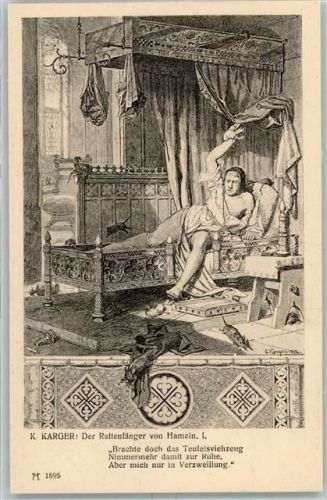 Hameln Rattenfänger I. Bett Ratte Gedicht K. Karger Serie 159