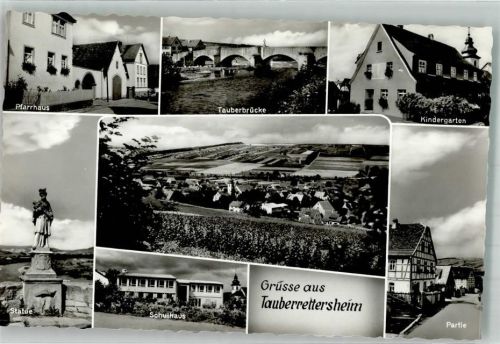 Tauberrettersheim Pfarrhaus Tauberbrücke Kindergarten Schule Panorama mit Kirche St. Vitus Fotograf Alfred Dittmann