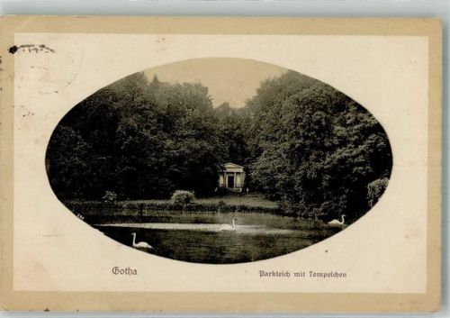 Gotha 1935 Parktiech mit Tempelchen Künstlerton-Postkarte