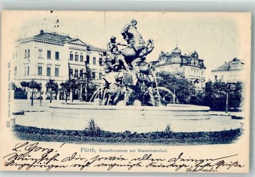 Fürth 1899 Denkmal Kunstbrunnen Bahnhof