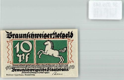 Braunschweig 1921 10 Pfennig Niedersachsenross Rückseite Bad Harzburg Omnibus