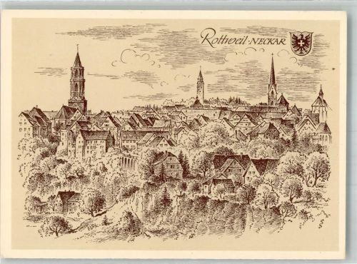 Rottweil sign. Schäfer-Grohe, Ludwig Panorama des Ortes mit Kapellenkirche Württembergische Städtebilder