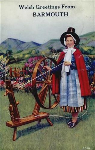 Barmouth Barmouth (Großbritannien) Leporello Trachten, Spinnrad I-II (Marken entfernt)