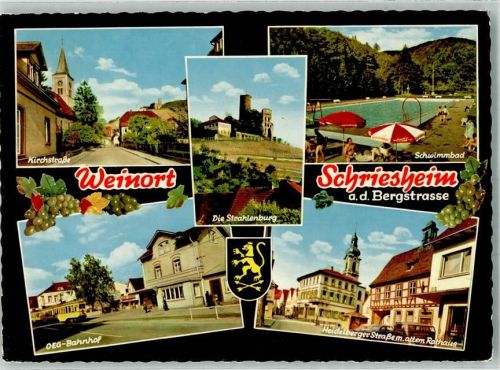 Schriesheim Kirchstraße Strahlenburg Schwimmbad OEG-Bahnhof Heidelberger Straße mit altem Rathaus