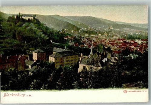 Blankenburg Panorama des Ortes mit Bergkirche St. Bartholomäus und Welfenschloss Verlag Louis Glaser 7313