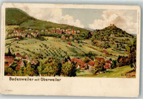 Badenweiler Oberweiler Kirche sign. Fr. Keck Lithographie