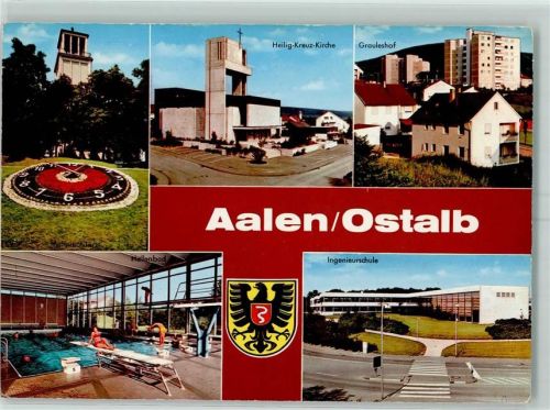 Aalen Heilig-Kreuz-Kirche Grauleshof Ingenieurschule Hallenbad Blumenuhr