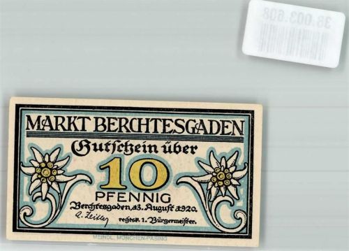 Berchtesgaden 1920 Gutschein über zehn Pfennig Salzbergwerk Edelweiss
