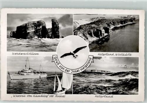 Helgoland 1956 Hafen MS Wappen von Hamburg Westküste