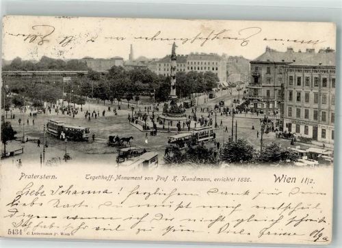Wien 1904 Straßenbahn Denkmal Tegethoff Praterstern