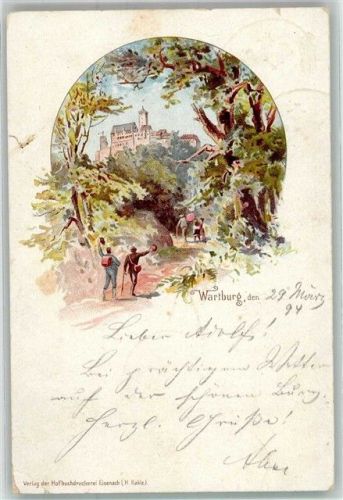 Wartburg 1894 Burg Bahnpost Lithographie