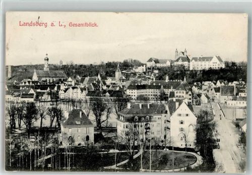 Landsberg 1907 Panorama des Ortes mit Stadtpfarrkirche Mariä Himmelfahrt und Heilig-Geist-Spital Fotograf Sutor