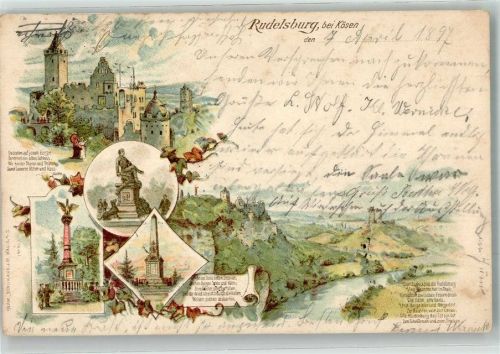 Rudelsburg 1897 Denkmal Burg Kösen Mittelbug Lithographie