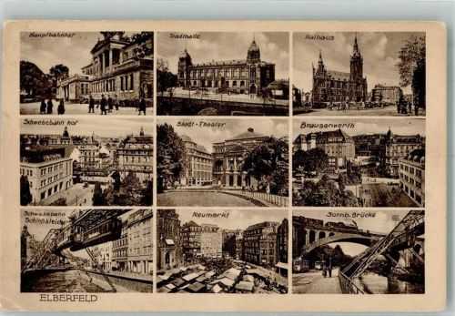 Elberfeld 1928 Hauptbahnhof Schwebebahnhof Schlossbleiche Neumarkt Sonnborner Brücke Stadthalle Stadttheater Rathaus Brausenwerth Bahnpost Köln-Hildesheim Zug 31