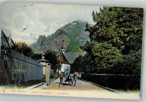 Rhöndorf 1910 Kapelle mit Drachenfels Eselskarre Verlag Max Wipperling No. 507