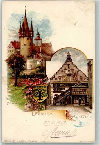 Lindau 1900 Rathaus Peterskirche Diebsturm