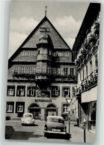 37520 W3360 Osterode am Harz Foto AK Rathaus mit Gasthaus Ratskeller VW Käfer