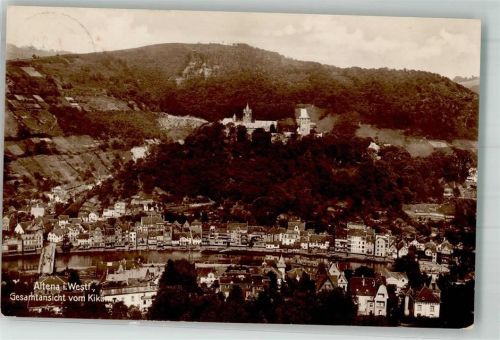 Altena 1925 Panorama des Ortes an der Lenne mit Burg Altena