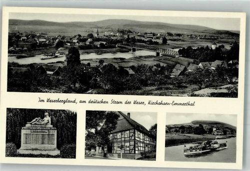 31860 W3254 Kirchohsen Foto AK Kriegerdenkmal Denkmal zur Linde Dampfschiff